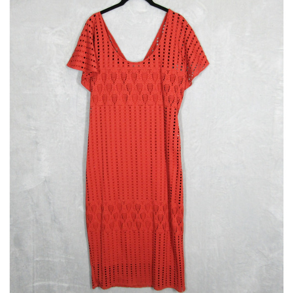 Hd In Paris Anthropologie Dress XL Eyelet Midi Piacere Crochet Flutter Sleeve - Picture 1 of 16
